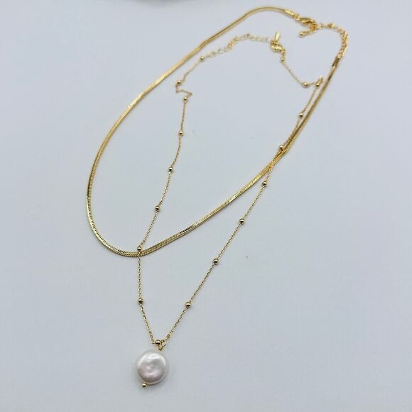 18K Gold Layered Pearl Chain Necklace - Picture 5 of 5